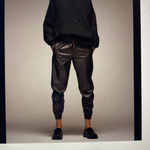 Zara dark brown faux leather jogging pants, women size -Large